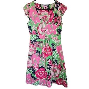 Lilly Pulitzer silk blend pink green blue floral short sleeve dress size s
